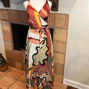 Dupla Meninna Mixed Print Wrap Maxi Dress, M!